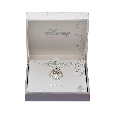 Disney's Minnie Mouse Two-Tone 14k Rose Gold & Fine Silver Plated Cubic Zirconia Minnie Bow Pendant Necklace