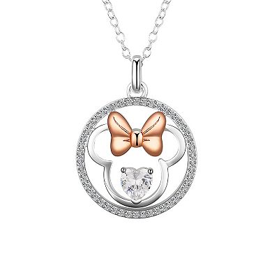 Disney's Minnie Mouse Two-Tone 14k Rose Gold & Fine Silver Plated Cubic Zirconia Minnie Bow Pendant Necklace