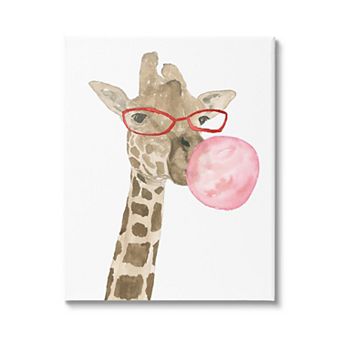 Stupell Home Decor Fun Giraffe Bubblegum Canvas Wall Art