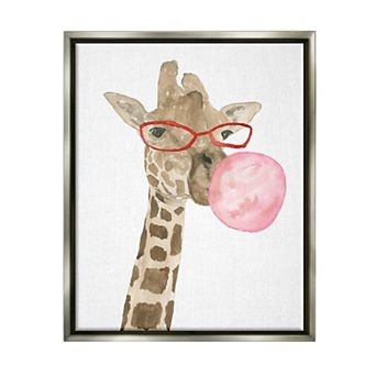 Stupell Home Decor Giraffe Bubblegum Framed Wall Art