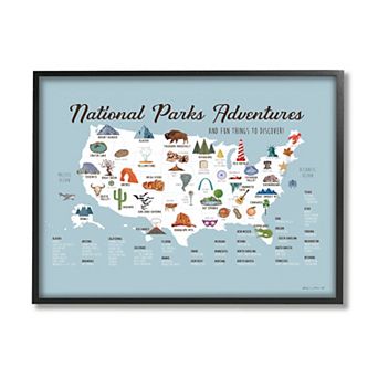 Stupell Home Decor National Parks Adventures USA Map Framed Wall Art