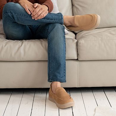 isotoner Memory Foam Microsuede & Canvas Emmett Men's Closed Back Slippers