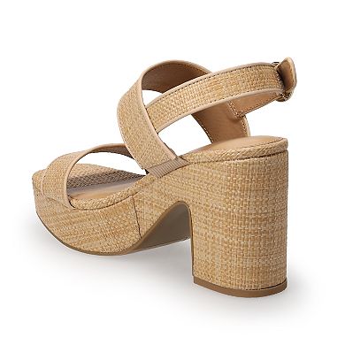 LC Lauren Conrad Jonina Women's Two Band Heeled Wedge Slingback Sandals