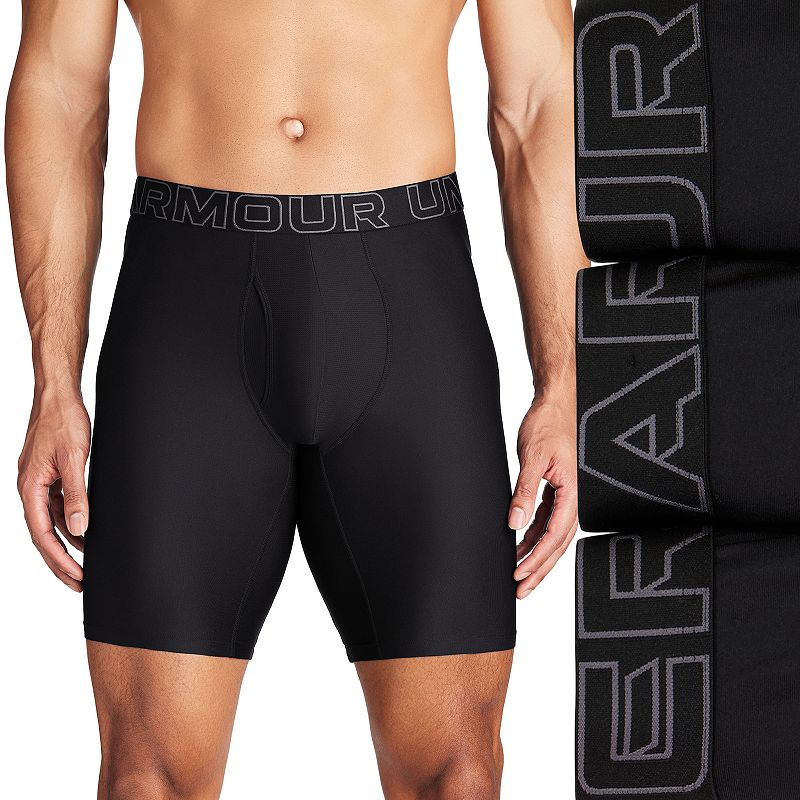 Men's Under Armour 3-pack Performance Tech 9-in. Long Leg Boxer Briefs, Size: XL, Black