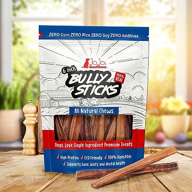 6" Standard Natural Beef Bully Stick Dog Treats -  Pack Of 4 Sticks