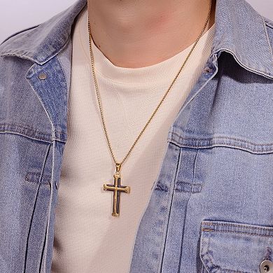 Men's LYNX Two-Tone Ion-Plated Stainless Steel Cross Pendant Necklace