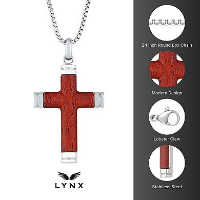 Men's LYNX Stainless Steel & Wood Cross Pendant Necklace