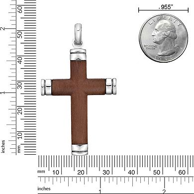 Men's LYNX Stainless Steel & Wood Cross Pendant Necklace