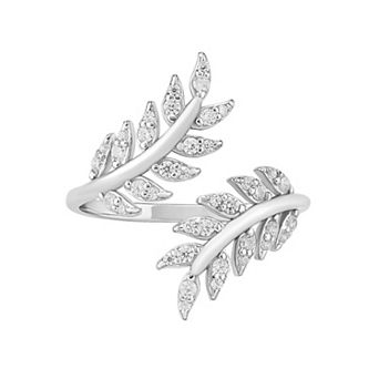 PRIMROSE Sterling Silver Cubic Zirconia Leaf Bypass Ring