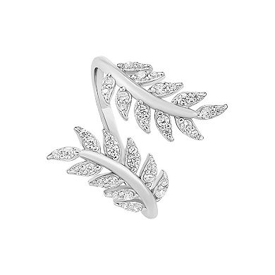 PRIMROSE Sterling Silver Cubic Zirconia Leaf Bypass Ring