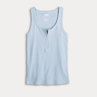 Juniors' SO® Rib Henley Tank Top