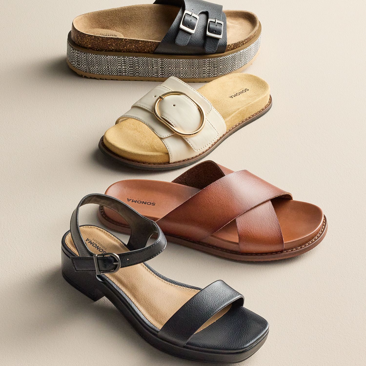 Sandales Femme Sonoma Life + Style Yossa - Taille US 7M (38 EU) - Marron - Talon Compensé