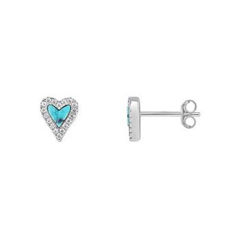 PRIMROSE Sterling Silver Pave Cubic Zirconia Turquoise Heart Stud Earrings