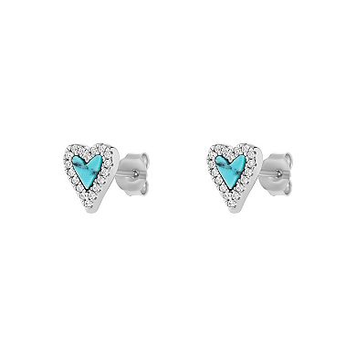 PRIMROSE Sterling Silver Pave Cubic Zirconia Turquoise Heart Stud Earrings