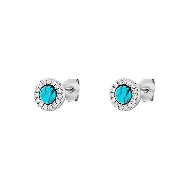 PRIMROSE Sterling Silver Pave Cubic Zirconia Turquoise Round Stud Earrings