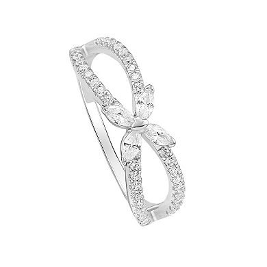 PRIMROSE Sterling Silver Cubic Zirconia Butterfly Split Band Ring