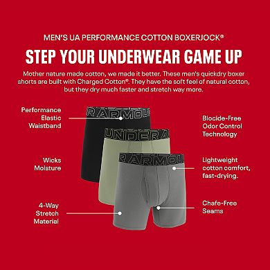 Men's Under Armour 3-pack Performance Cotton Stretch Printed 6-in. Boxer Briefs