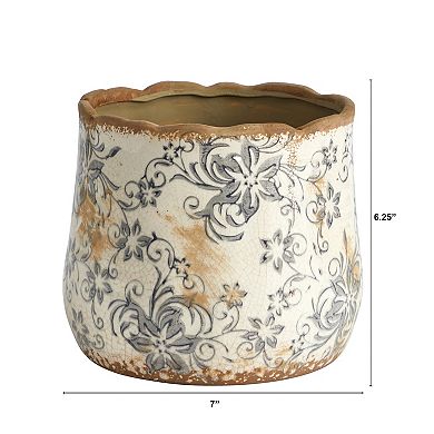 nearly natural 7-in. Tuscan Ceramic Gray Scroll Planter