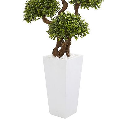 nearly natural 55-in. Four Ball Boxwood Artificial Topiary Tree in Tall White Planter