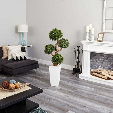 nearly natural 55-in. Four Ball Boxwood Artificial Topiary Tree in Tall White Planter