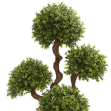 nearly natural 55-in. Four Ball Boxwood Artificial Topiary Tree in Tall White Planter