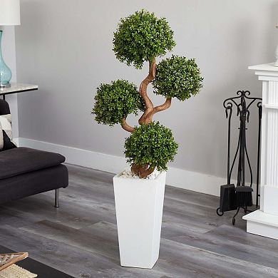 nearly natural 55-in. Four Ball Boxwood Artificial Topiary Tree in Tall ...