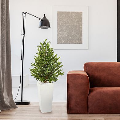 nearly natural 4-ft. UV Resistant Olive Cone Topiary Artificial Tree in White Planter
