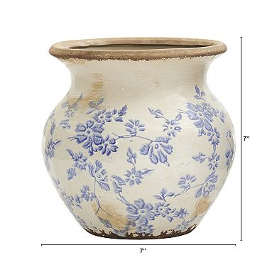 nearly natural 7-in. Tuscan Ceramic Blue Scroll Urn Vase