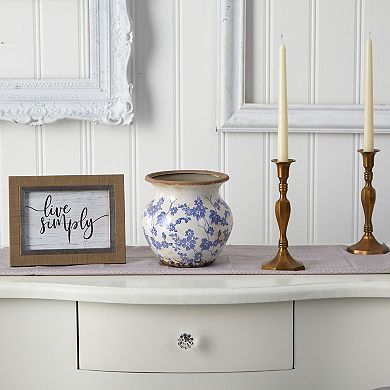 nearly natural 7-in. Tuscan Ceramic Blue Scroll Urn Vase