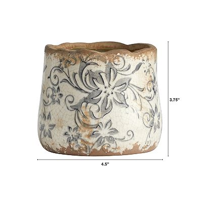 nearly natural 4.5-in. Tuscan Ceramic Gray Scroll Planter
