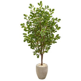 nearly natural 69 in Oak Artificial Tree in Sand Colored Planter
