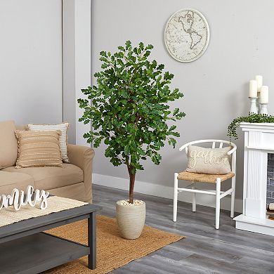 nearly natural 69-in. Oak Artificial Tree in Sand Colored Planter