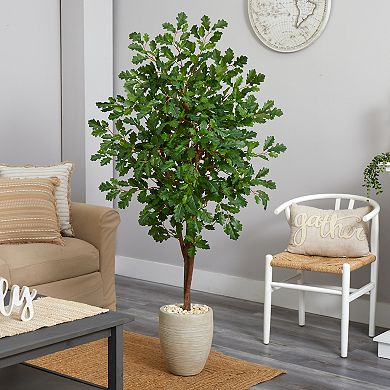 nearly natural 69-in. Oak Artificial Tree in Sand Colored Planter