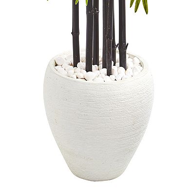 nearly natural 5-ft. UV Resistant Bamboo Artificial Tree with Black Trunks in White Planter