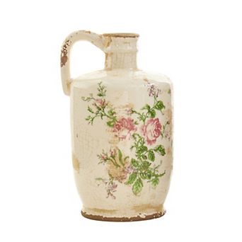nearly natural 10 in Tuscan Ceramic Floral Print Pitcher