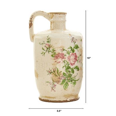 nearly natural 10-in. Tuscan Ceramic Floral Print Pitcher
