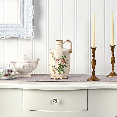 nearly natural 10-in. Tuscan Ceramic Floral Print Pitcher