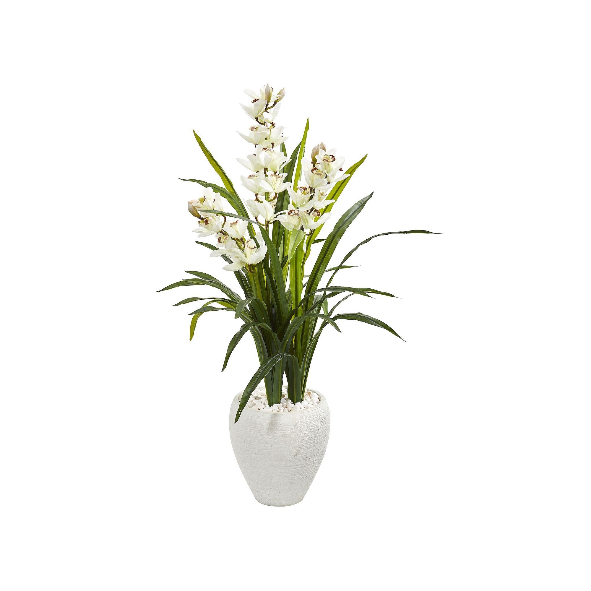 nearly natural 4-ft. Cymbidium Orchid Artificial Plant in White Planter