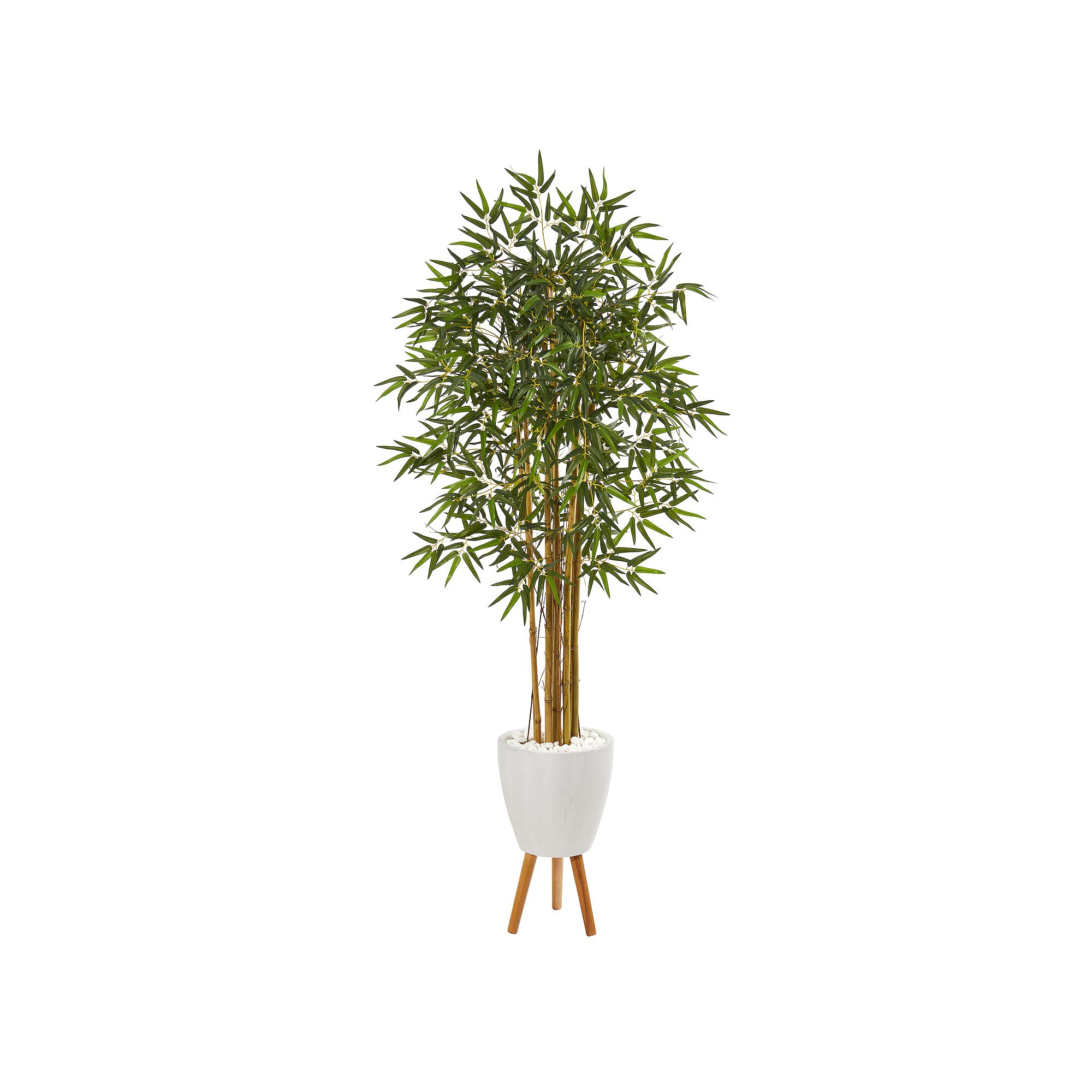 nearly natural 74-in. Multi Bambusa Bamboo Artificial Tree in White Planter