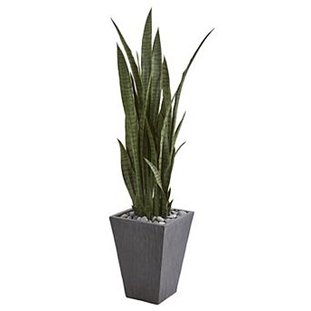 nearly natural 57 in Sansevieria Artificial Plant in Slate Planter