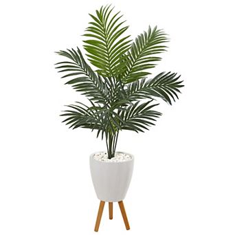 nearly natural 4.5-ft. Kentia Artificial Palm Tree in White Planter with Legs
