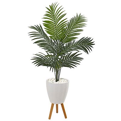 nearly natural 4.5-ft. Kentia Artificial Palm Tree in White Planter with Legs