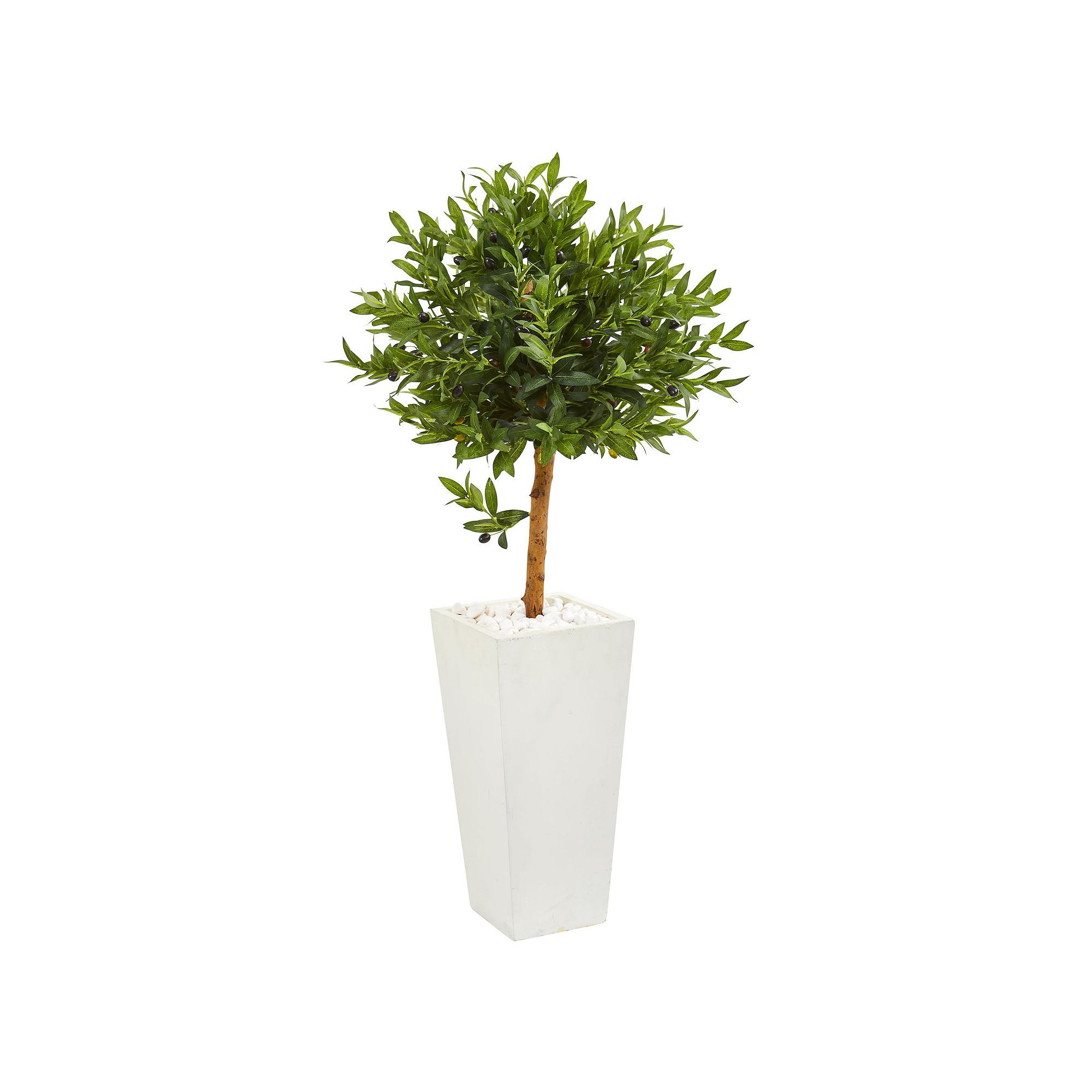 nearly natural 4-ft. UV Resistant Olive Topiary Artificial Tree in White Pl