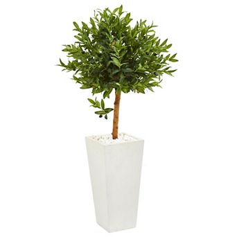 nearly natural 4-ft. UV Resistant Olive Topiary Artificial Tree in White Planter