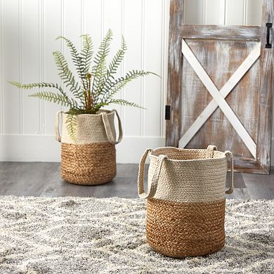 nearly natural 12.5-in. Natural Jute & Cotton Basket Planter