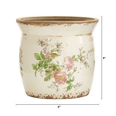 nearly natural 8-in. Tuscan Ceramic Floral Print Planter