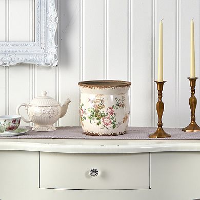 nearly natural 8-in. Tuscan Ceramic Floral Print Planter