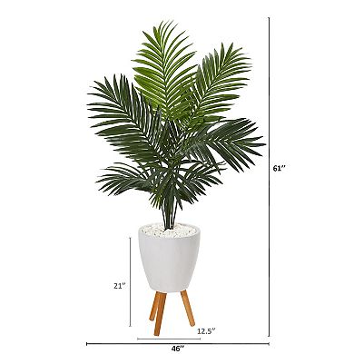 nearly natural 61-in. Paradise Palm Artificial Tree in White Planter with Stand