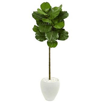 nearly natural 5-ft. Fiddle Leaf Artificial Tree in White Planter