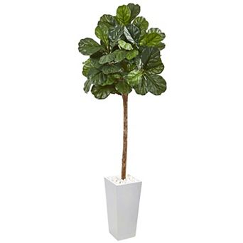 nearly natural 75 in Fiddle Leaf Fig Artificial Tree in White Planter
